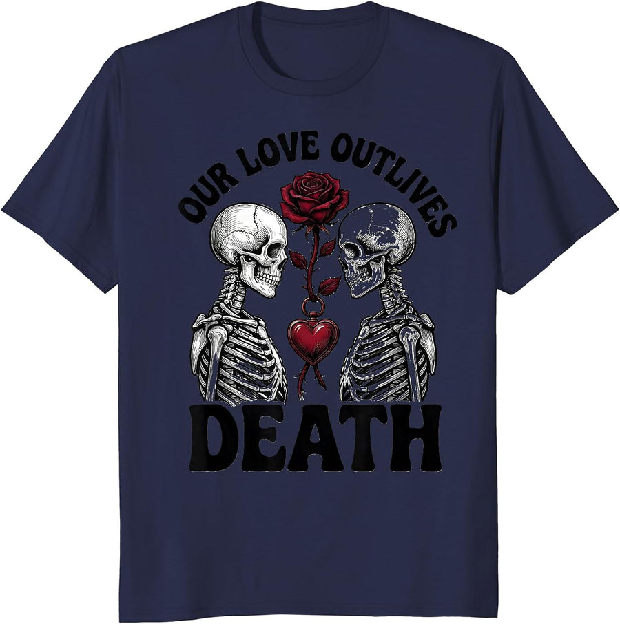 Our Love Outlives Death Gothic Dark Romance Valentine Couple T-Shirt - Navy Blue