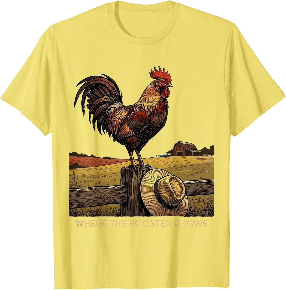 Men's Where the Rooster Crows Country Pride Design T-Shirt - Lemon Yellow