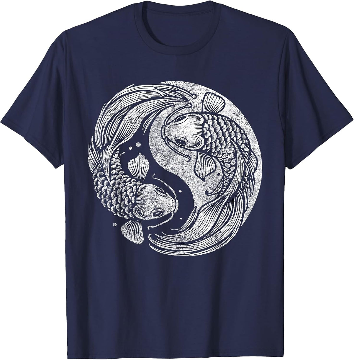 Yin and Yang Retro Japanese Koi Fish T-Shirt - Navy Blue