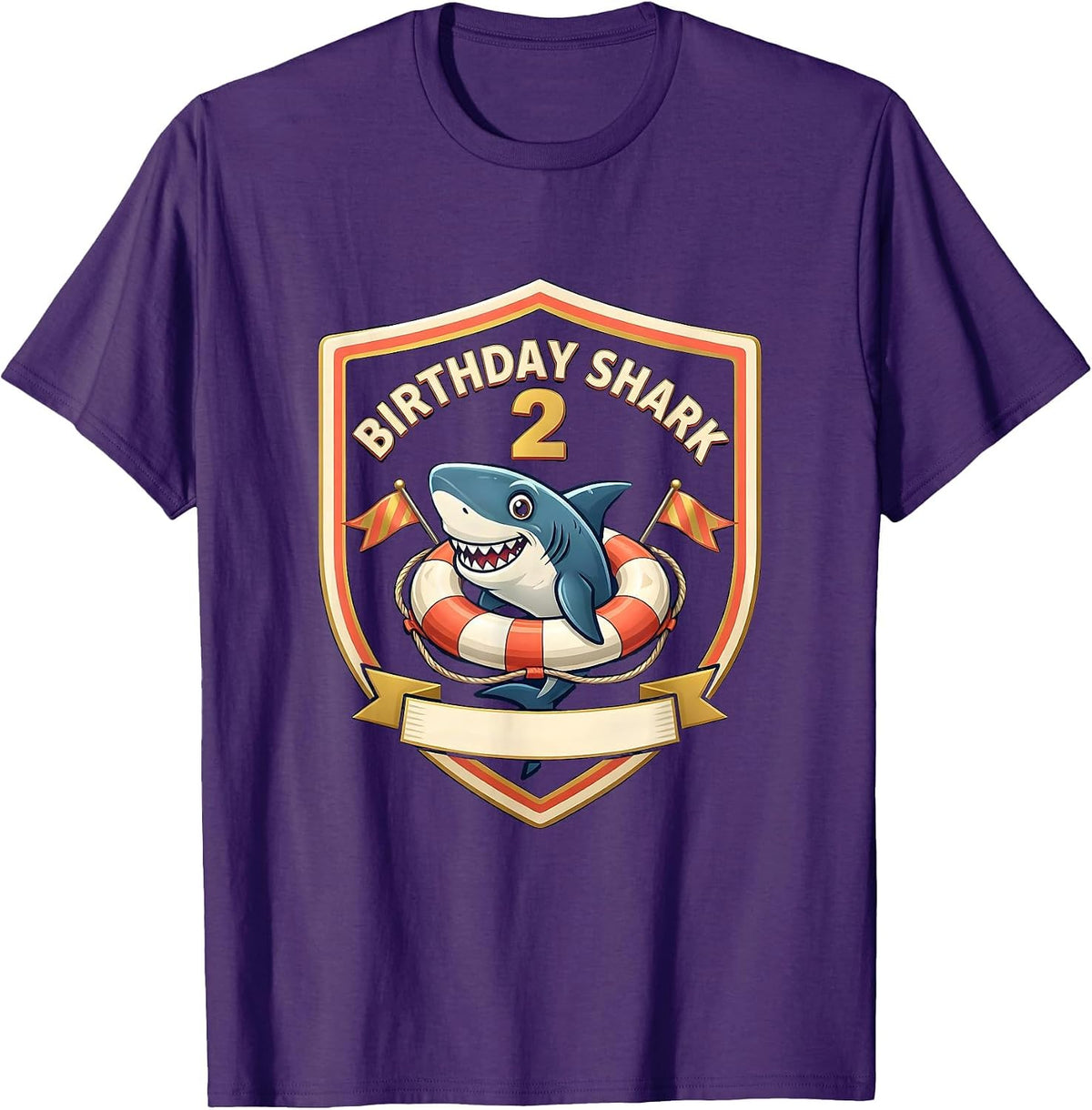 Men's Birthday Shark 2 Playful Whale Marine Animal Toddler Party T-Shirt - Purple