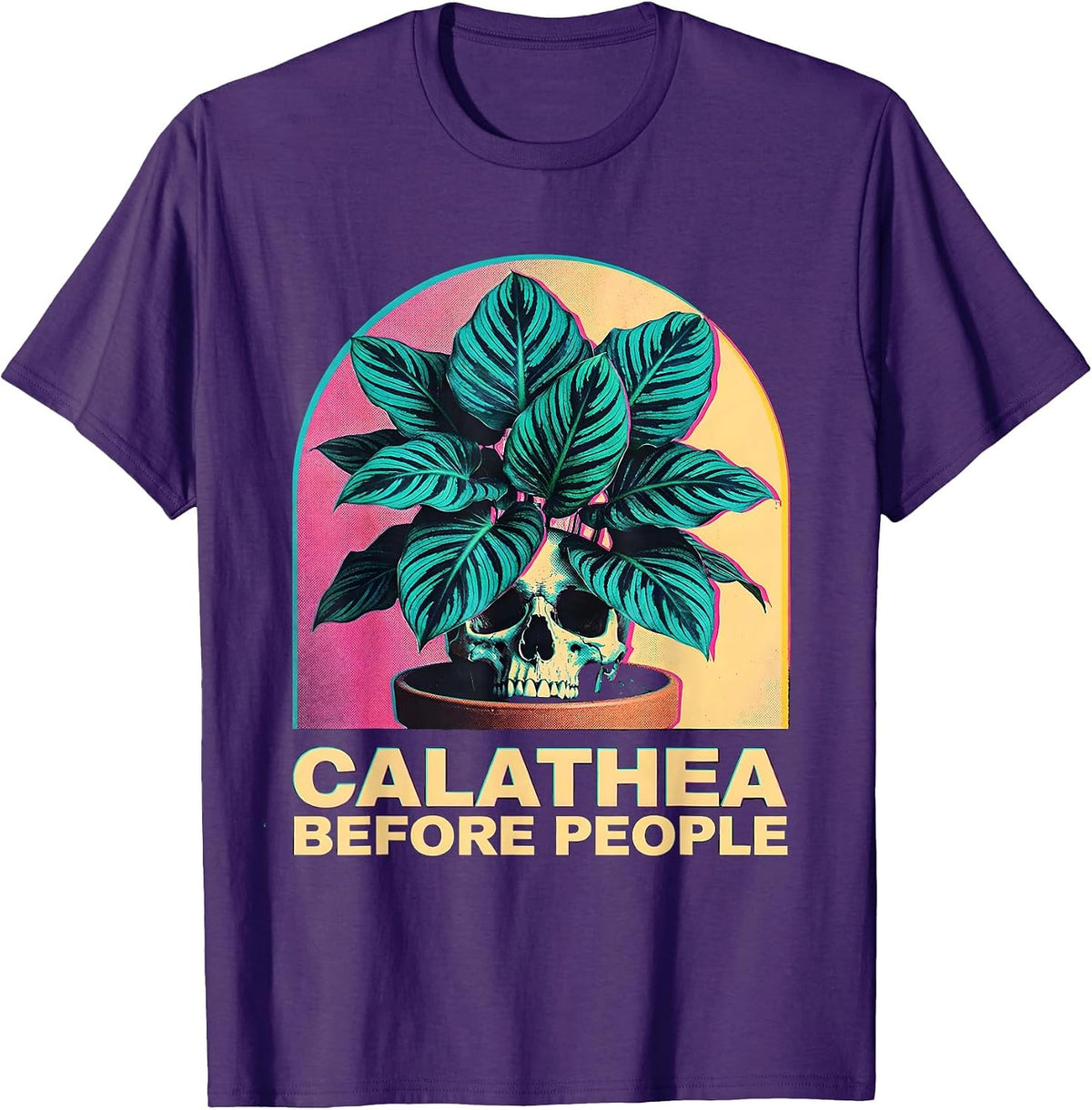 Men's Calathea Before People Risograph Grunge Plant Lover Humor T-Shirt - Purple