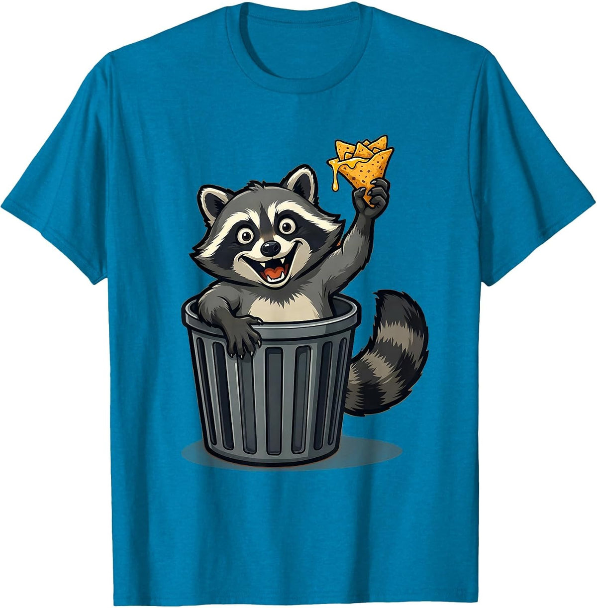 Raccoon Stealing Nachos Funny Trash Can Design T-Shirt - Sapphire Blue