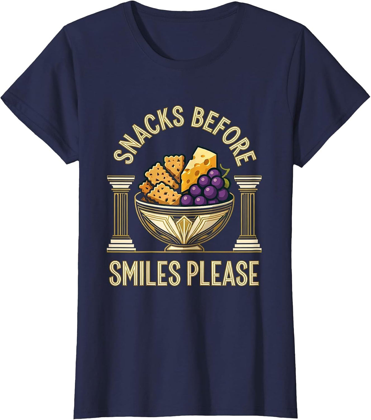 Women's Snacks Before Smiles Please Funny Design T-Shirt - Navy Blue