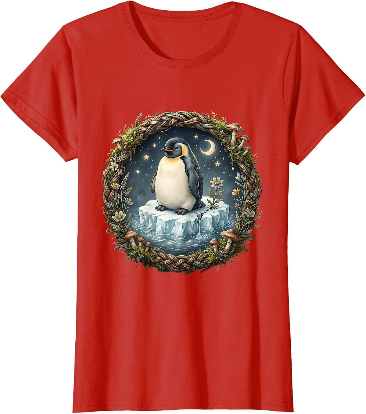 Penguin on Melting Iceberg Climate Art T-Shirt - Red