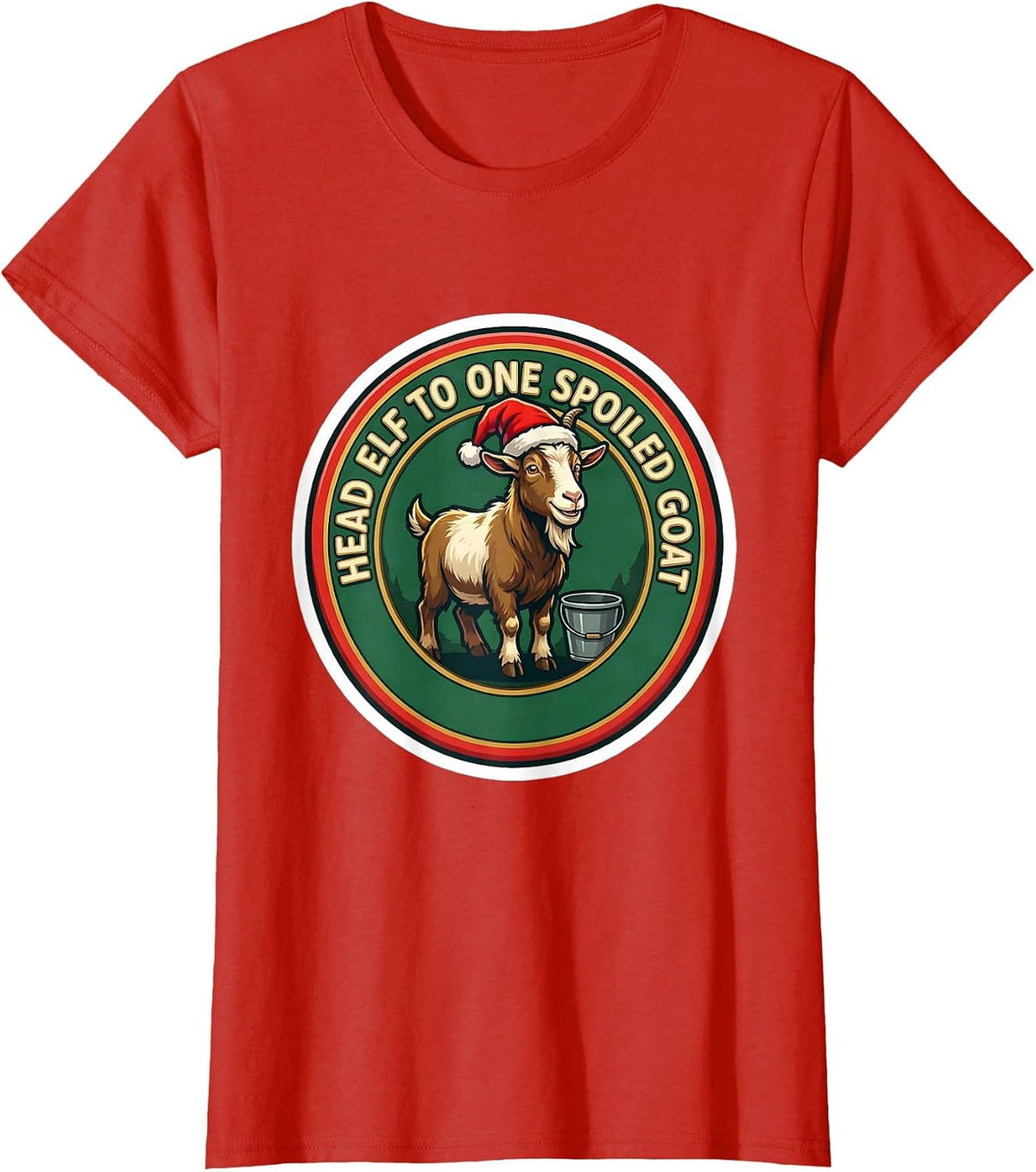 Head Elf To One Spoiled Goat Funny Farm Animal Christmas T-Shirt - Red