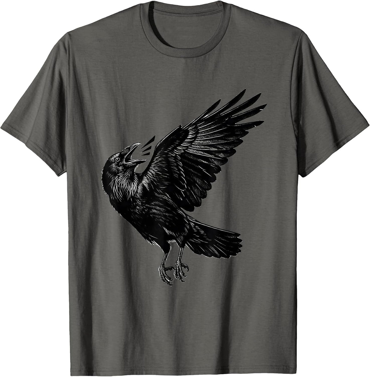 Flying Crow Dismissive Barrier Scratchboard Dark Humor T-Shirt - Asphalt Grey