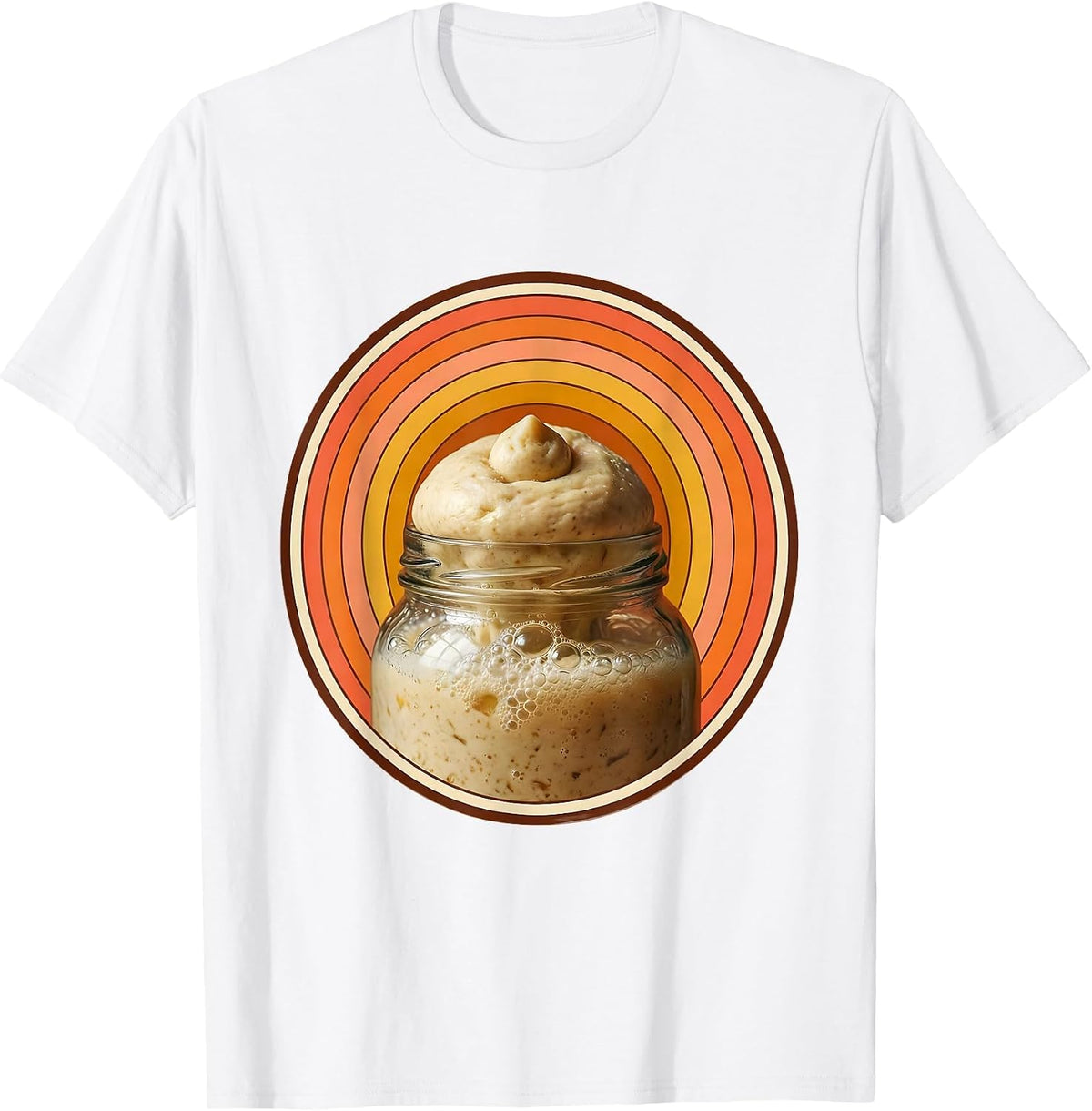 Sourdough Starter Bubbling Glass Jar Illustration T-Shirt - White