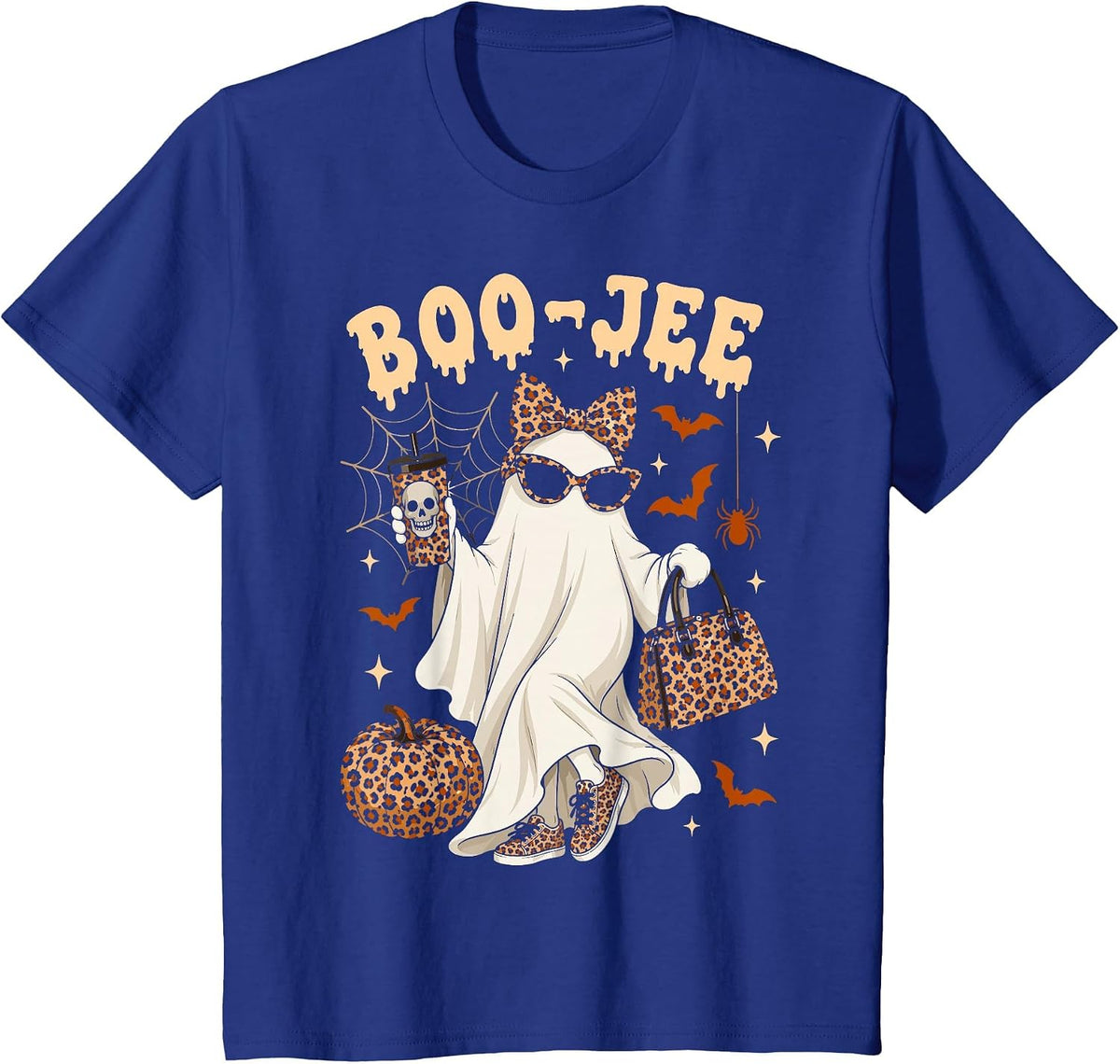 Halloween Boo JEE Ghost Leopard Boo JEE Women Girl Halloween T-Shirt - Royal Blue