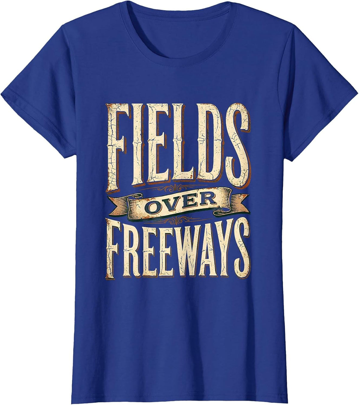 Women's Fields Over Freeways Nature Lover Design T-Shirt - Royal Blue