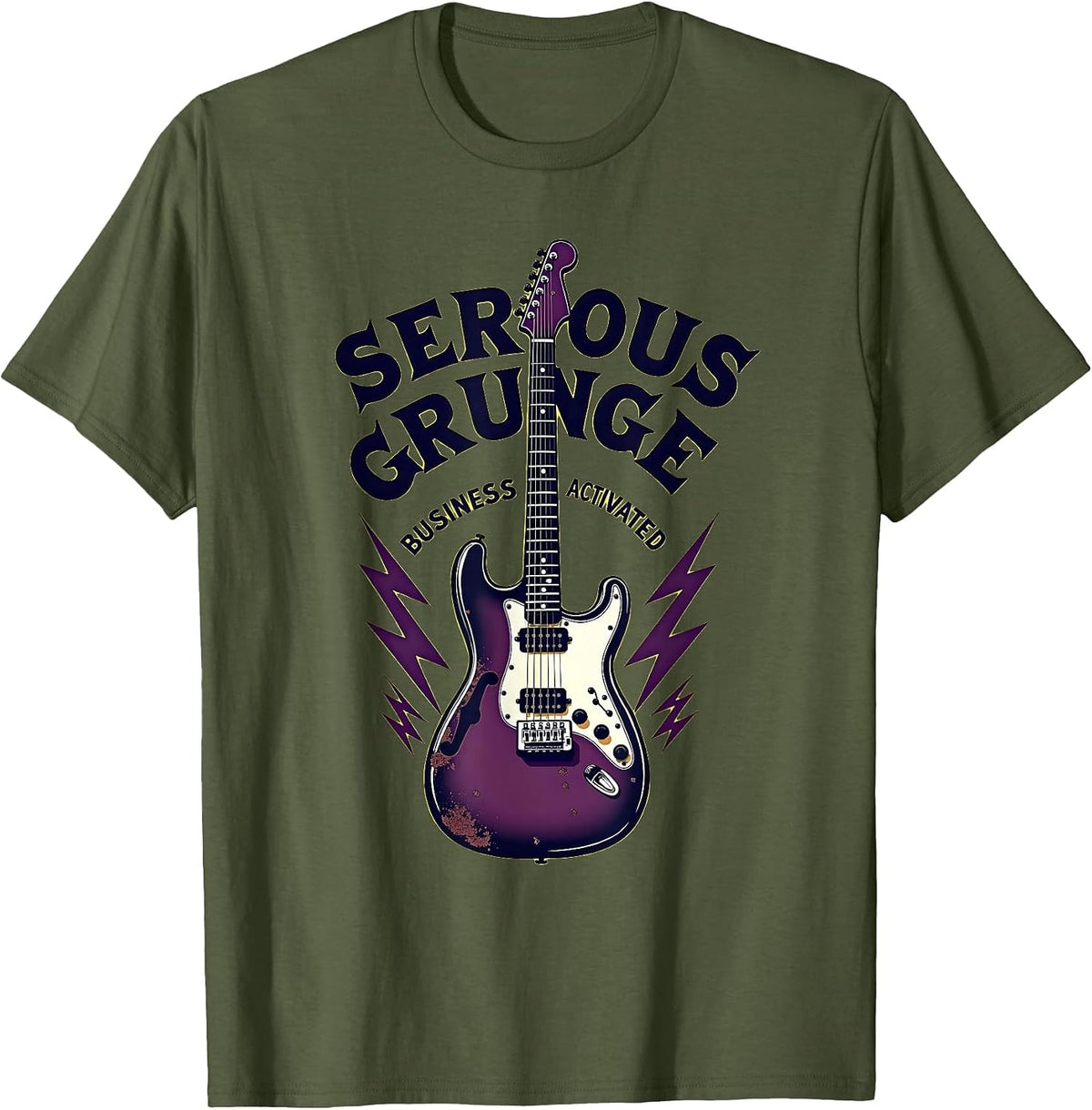 Serious Grunge Business Activated Design T-Shirt - Olive Green