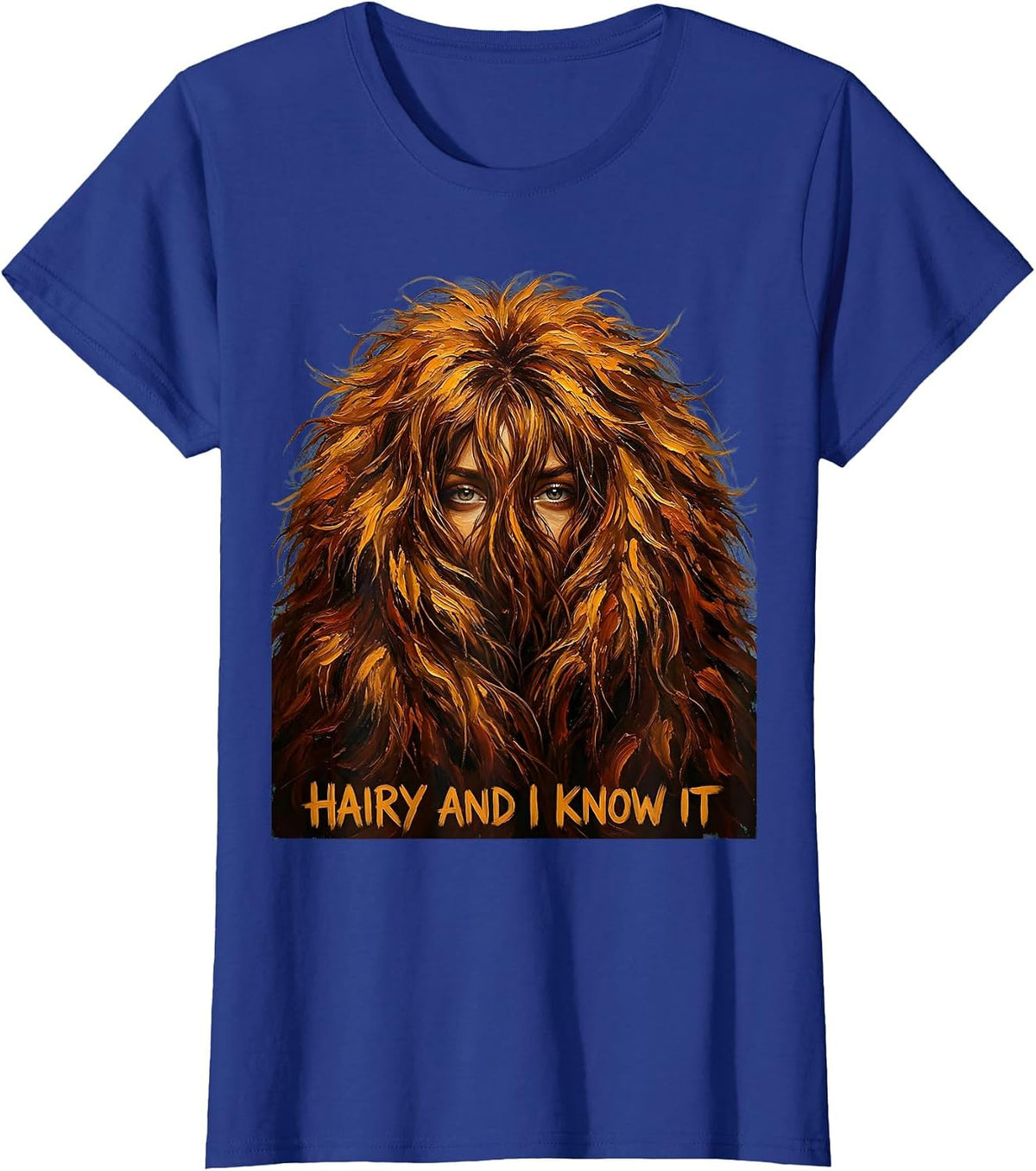 Women's Hairy and I Know It Highland Cow Design T-Shirt - Royal Blue