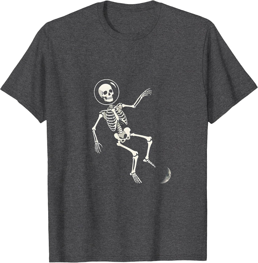 Men's Skeletal Astronaut Drifting in Deep Space T-Shirt - Dark Heather Grey