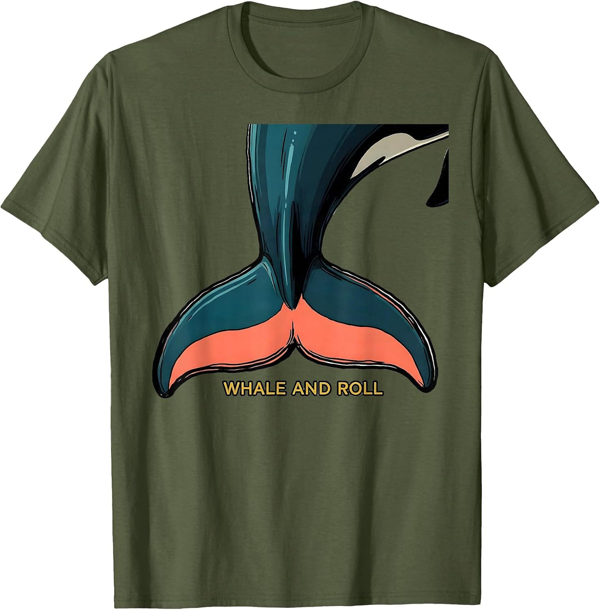 Whale And Roll Funny Shark Lover Ocean Animal Humor T-Shirt - Olive Green