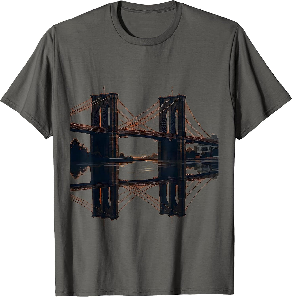 Brooklyn Bridge Sunset Silhouette East Coast T-Shirt - Asphalt Grey