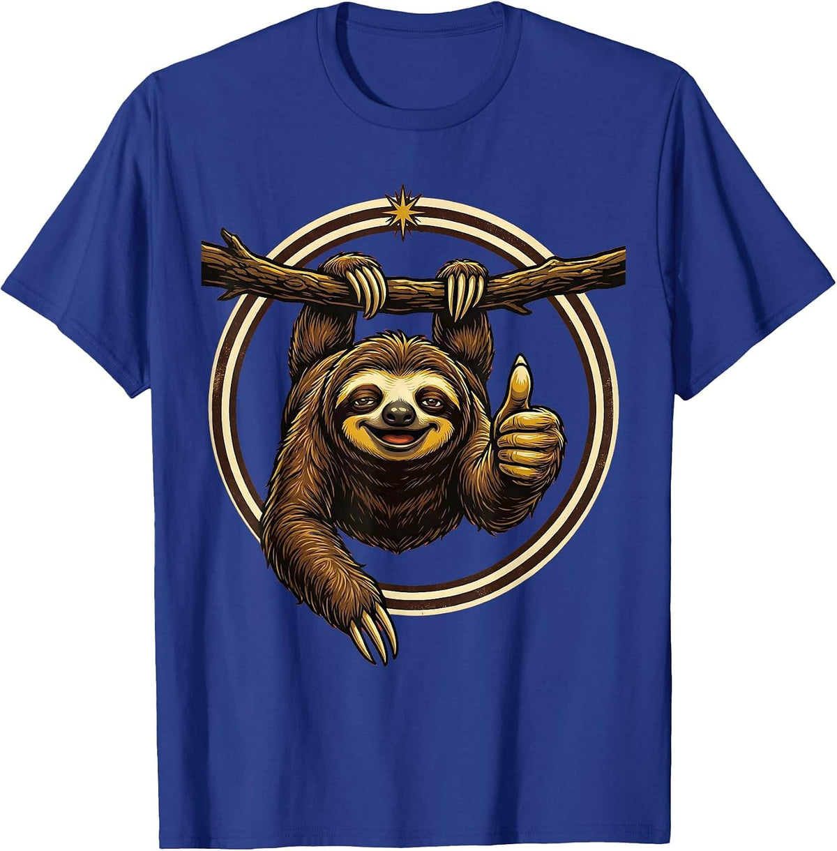 Men's Funny Sloth Thumbs Up Hanging From Branch T-Shirt - Royal Blue