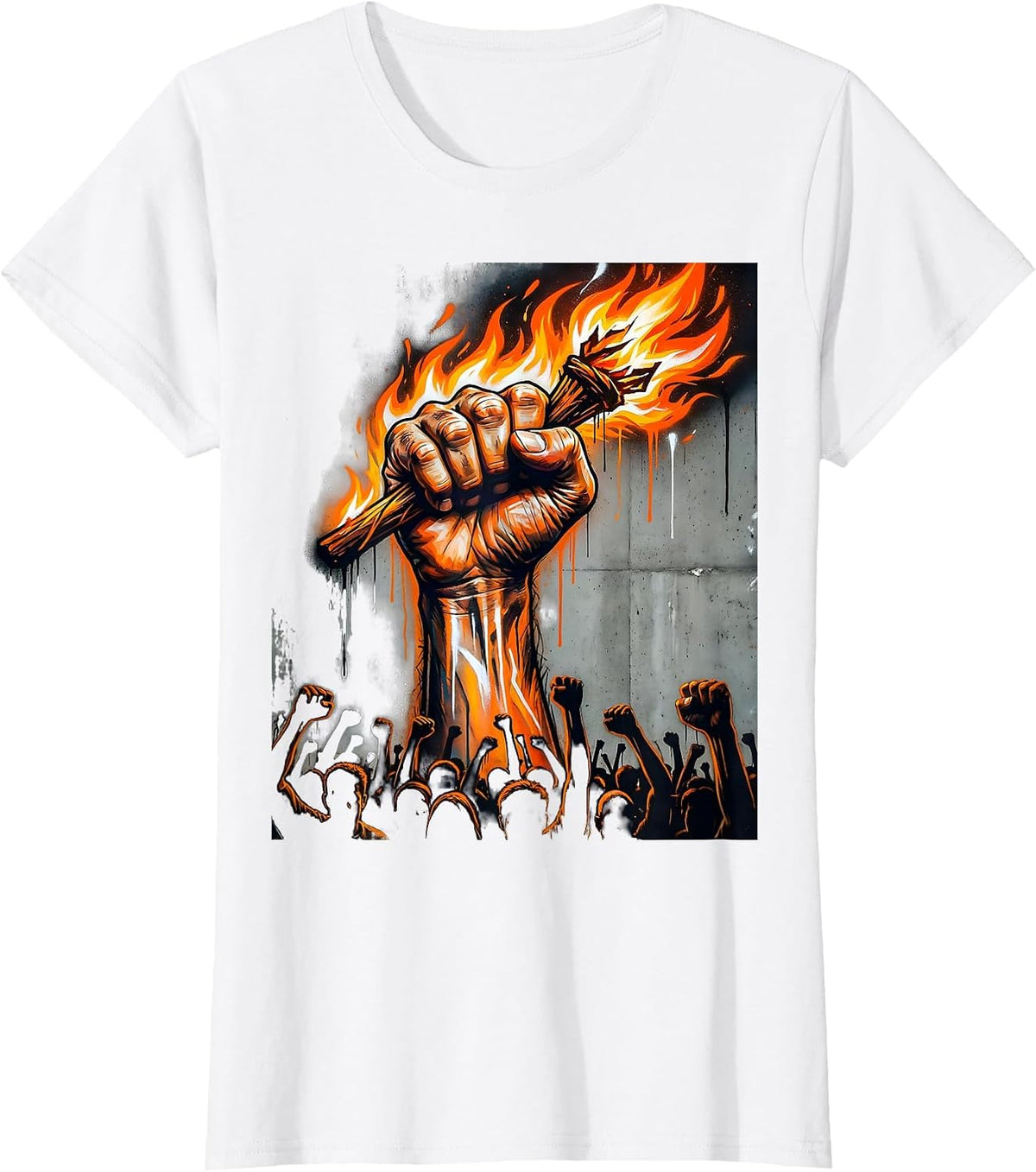 Women's Free Speech Torch Bearer Crowd Illustration T-Shirt - White