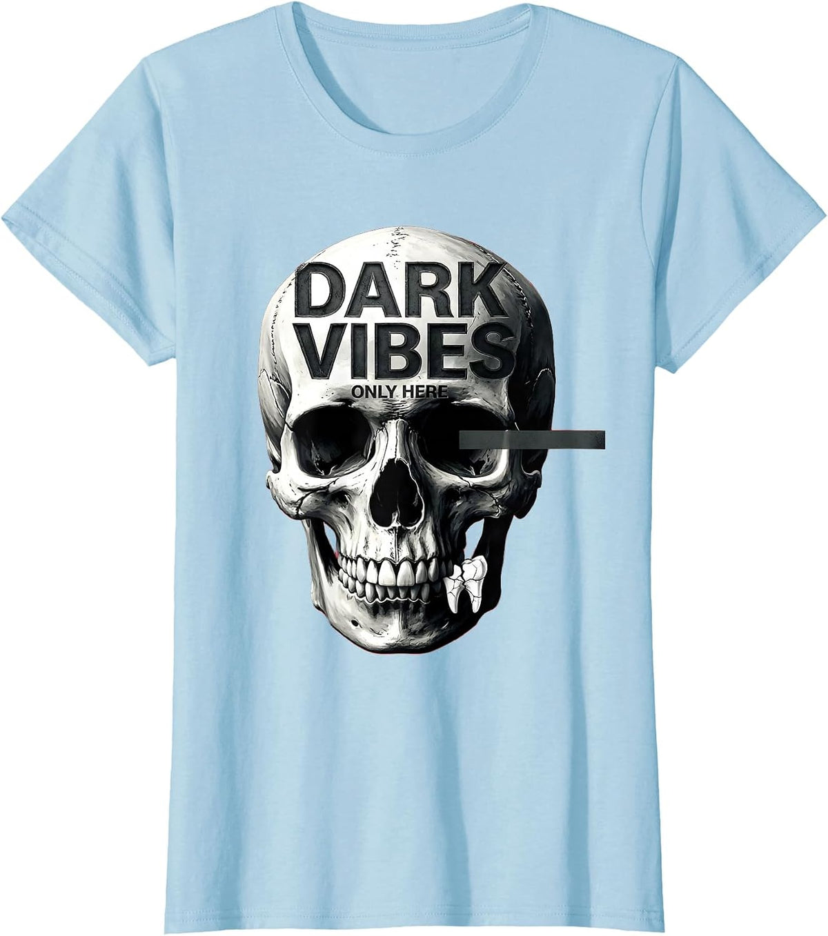 Dark Vibes Only Skull Graphic Design T-Shirt - Baby Blue