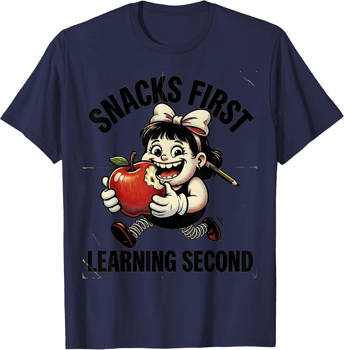 Snacks First Learning Second Second Grade Design T-Shirt - Navy Blue