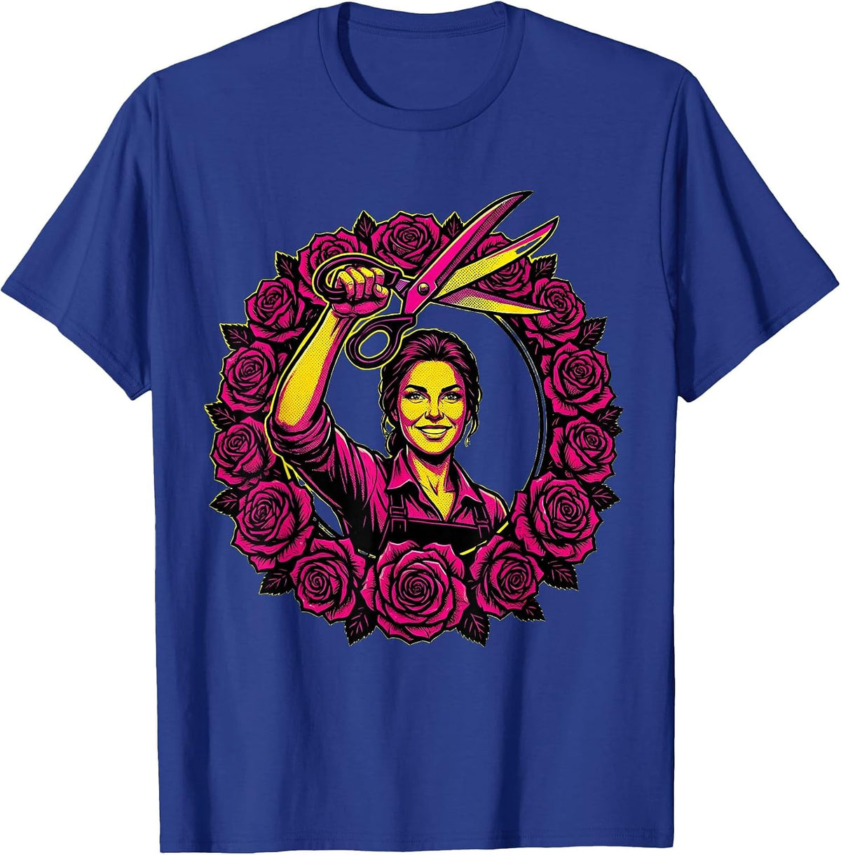 Labor Day Gardener with Shears and Roses Graphic T-Shirt - Royal Blue