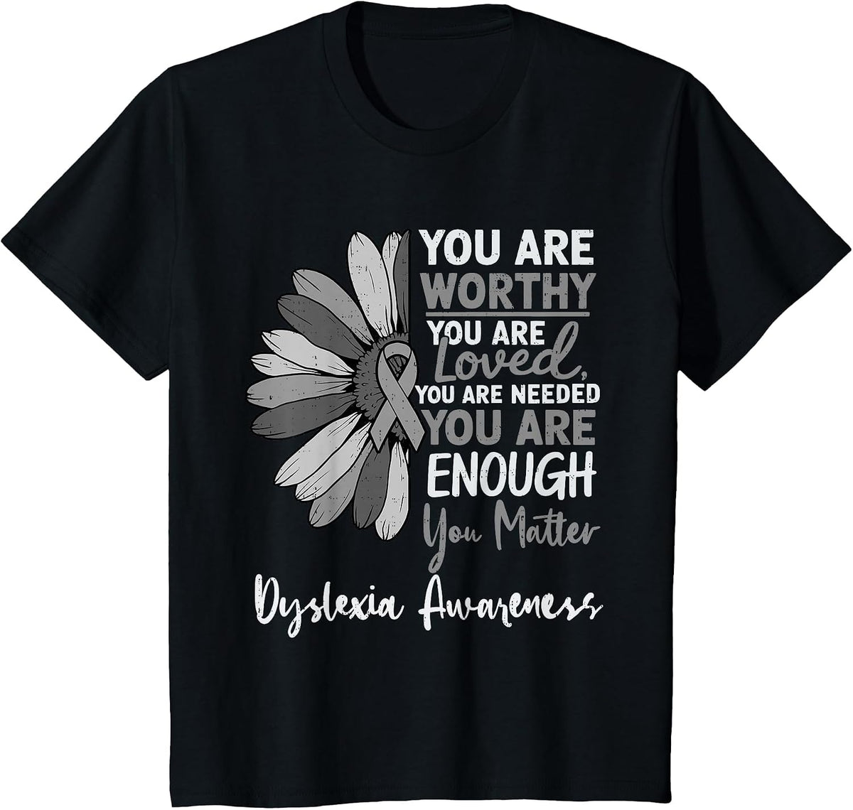 Motivational Dyslexia Awareness Ribbon Silver Specialist T-Shirt - Black