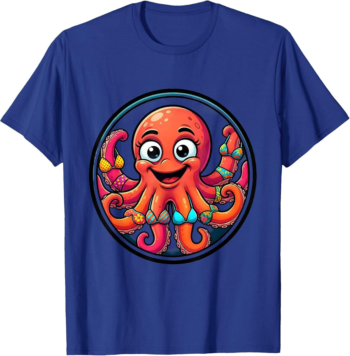 Men's Octopus Wearing Colorful Bikini Tops Graphic Tee T-Shirt - Royal Blue