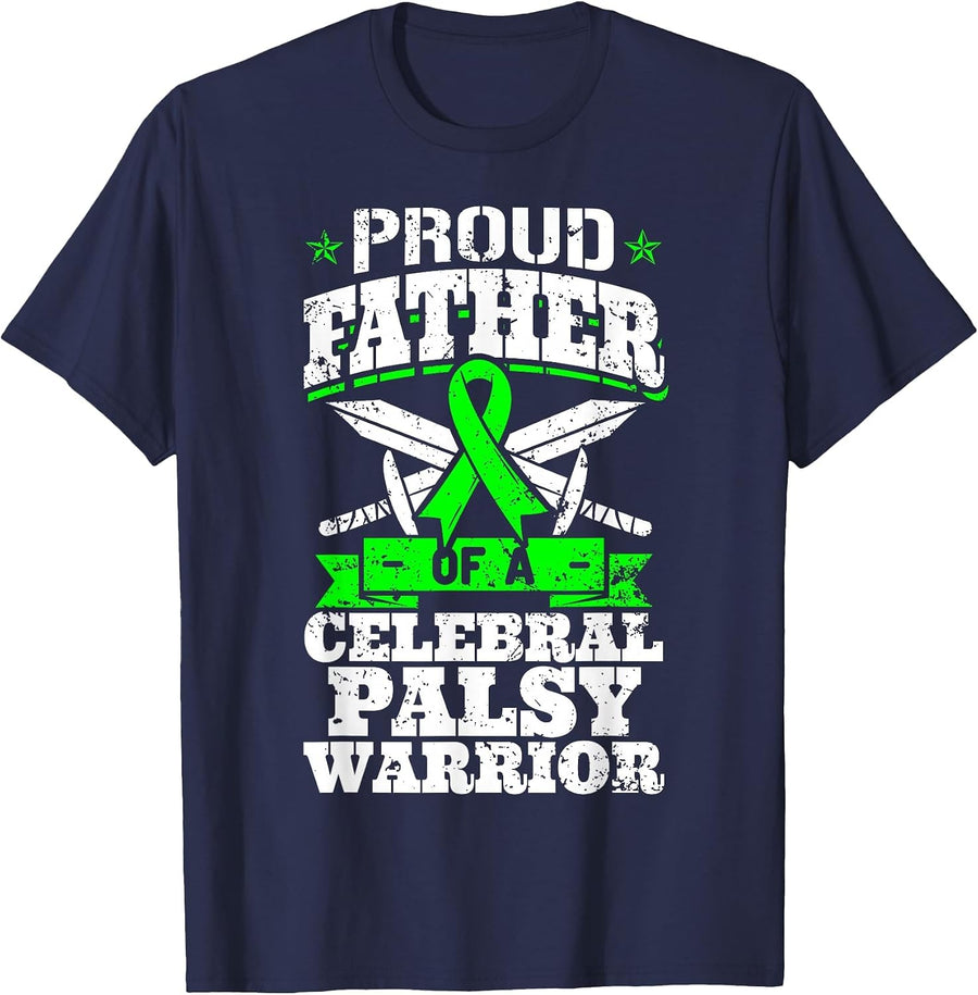Proud Father of A Cerebral Palsy Warrior CP Awareness Dad T-Shirt - Navy Blue