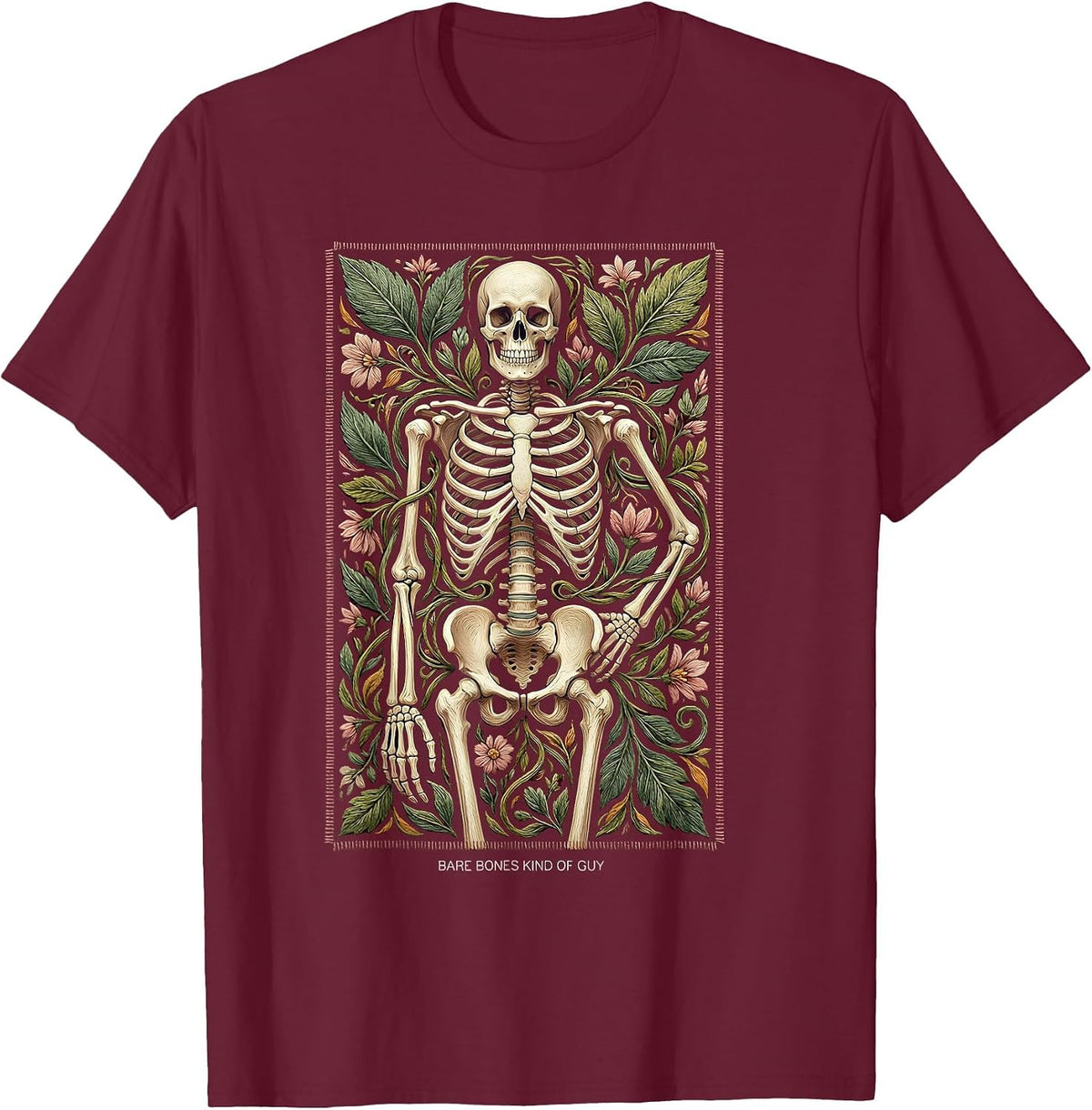 Men's Bare Bones Kind of Guy Skeleton Graphic Design T-Shirt - Burgundy