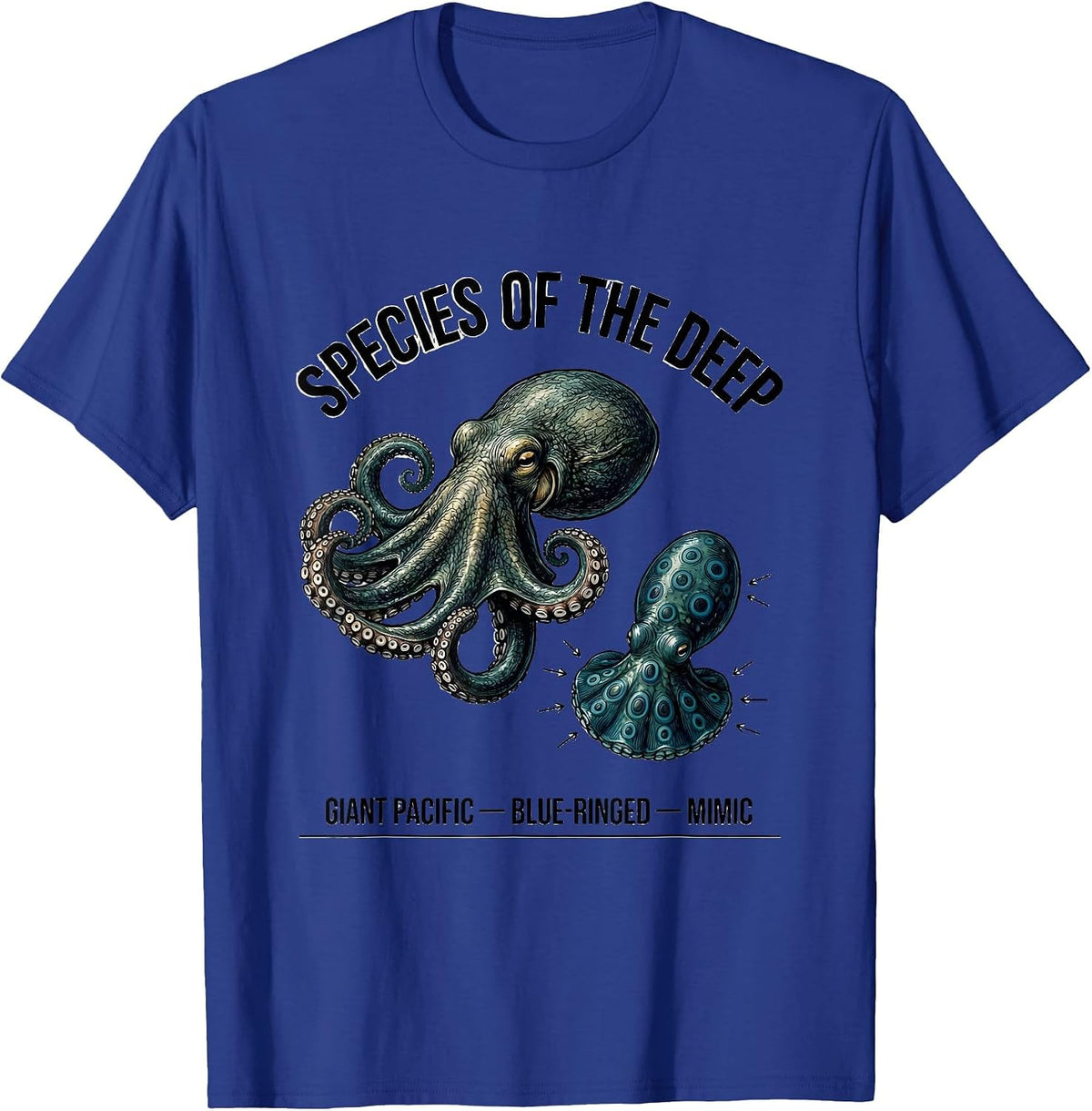 Species Of The Deep — Giant Pacific, Blue-Ringed, Mimic T-Shirt - Royal Blue