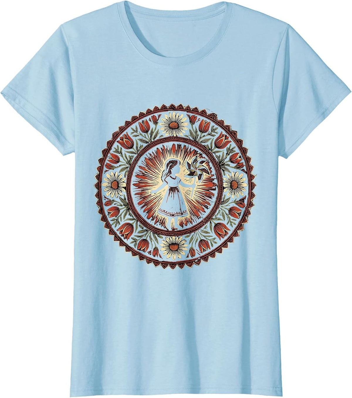 Girls Red White and Blue Pinwheel Design T-Shirt - Baby Blue