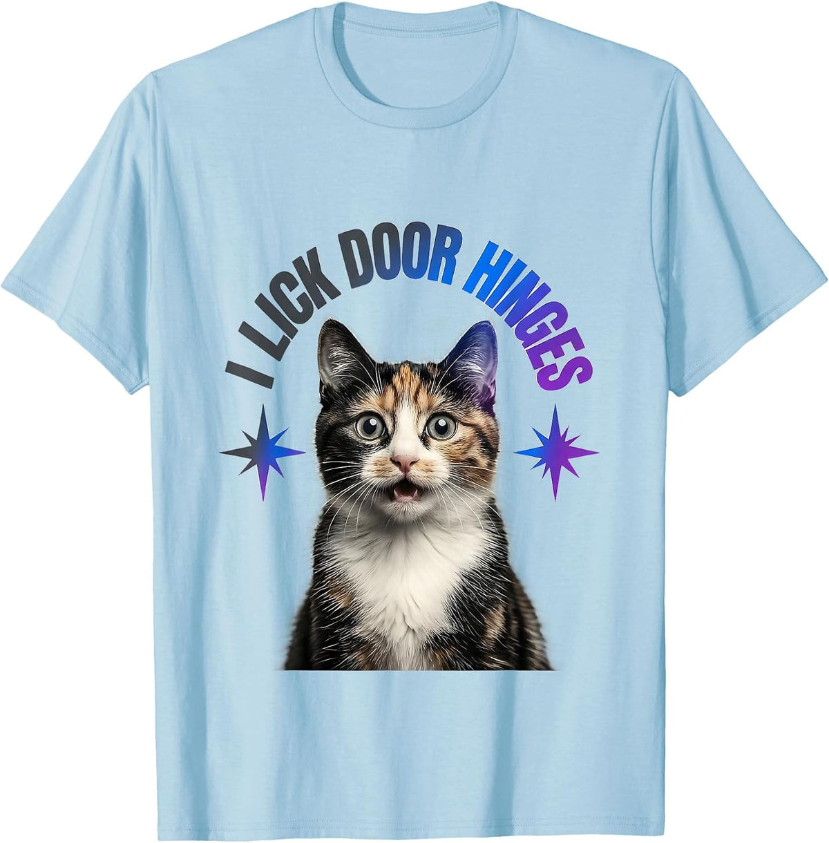 Men's I Lick Door Hinges Funny Cat Meme Bootleg Graphic Humor T-Shirt - Baby Blue