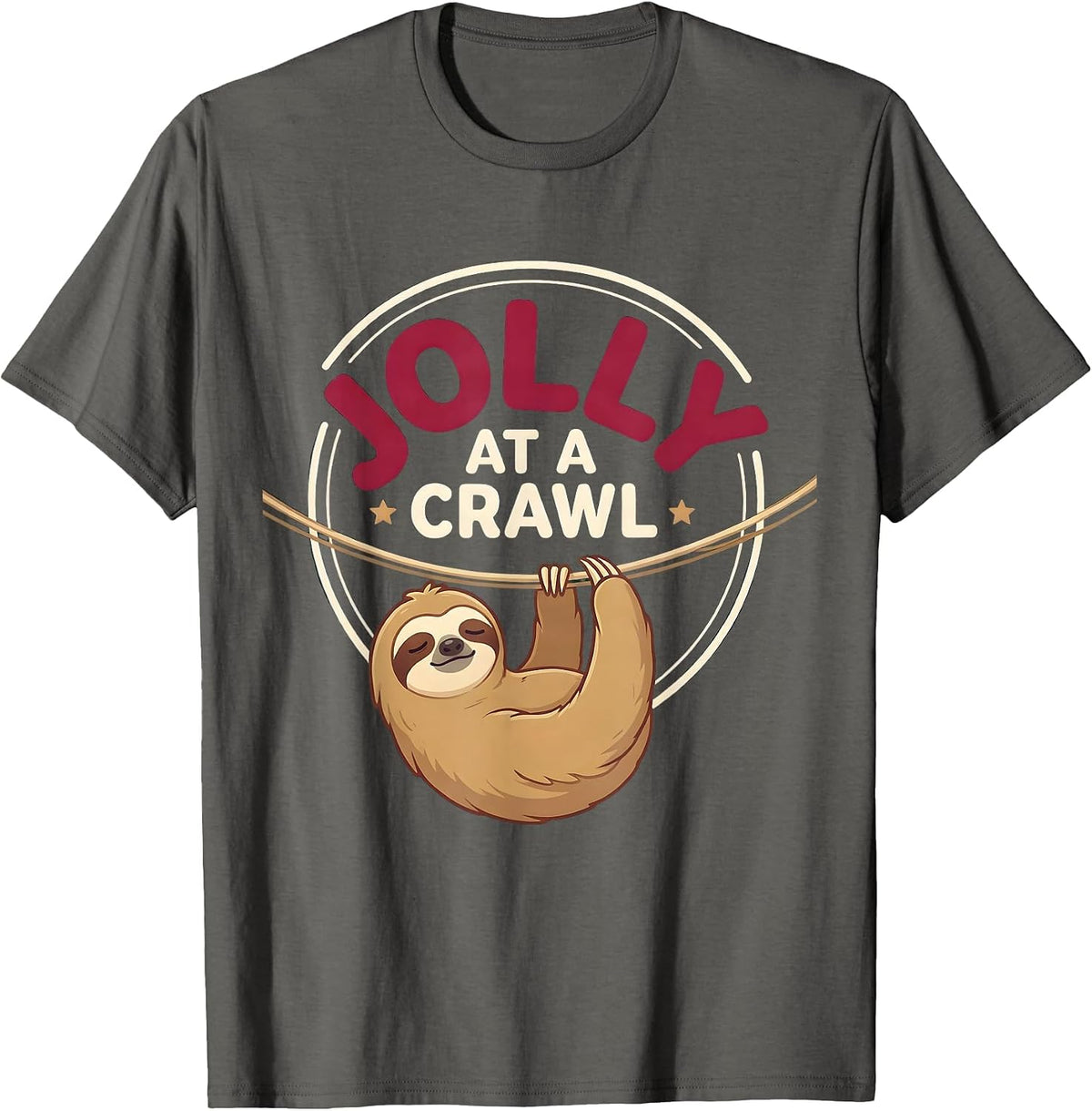 Jolly At A Crawl Funny Sloth Lover Christmas Humor T-Shirt - Asphalt Grey