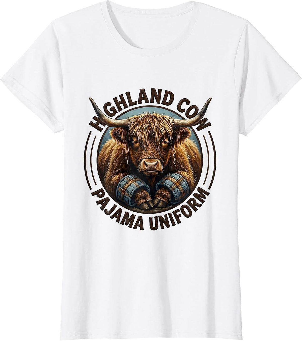Highland Cow Pajama Uniform Storybook Cozy Sleepwear Gift T-Shirt - White