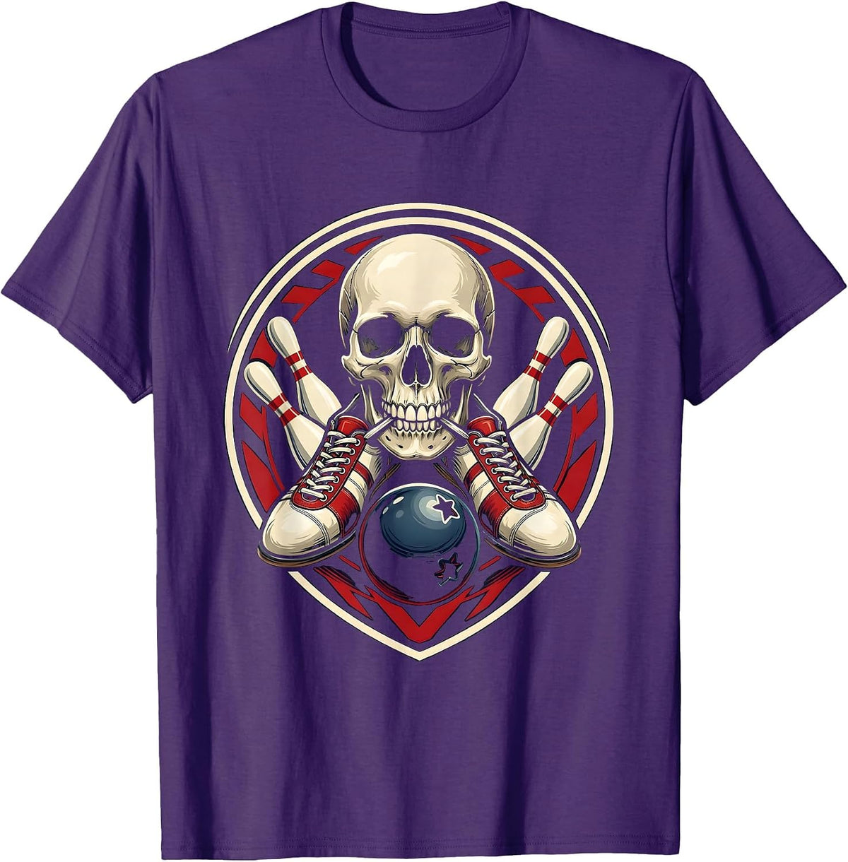 Men's Skull Bowling Shoes Graphic Tee T-Shirt - Purple