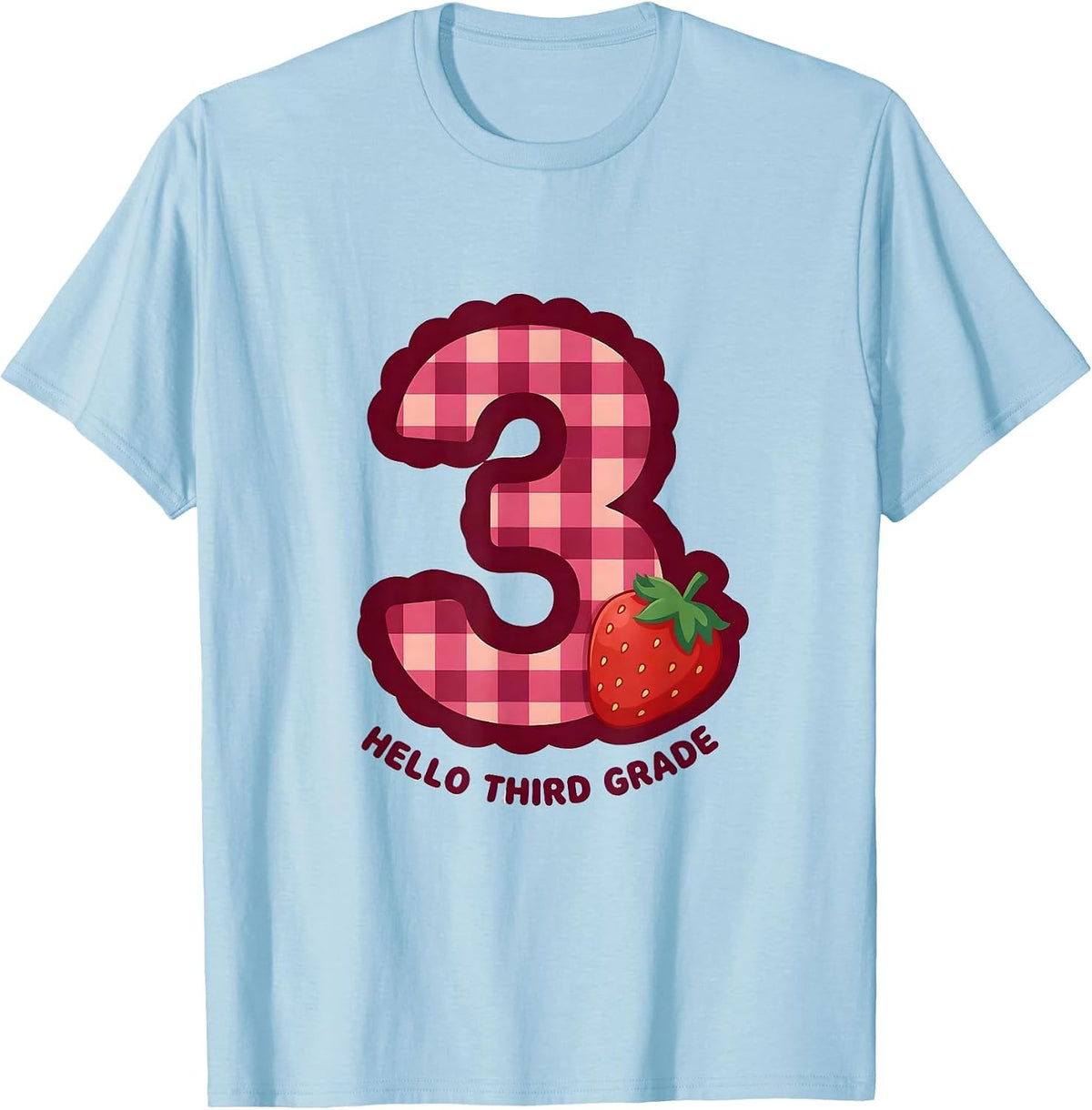 Men's Hello Third Grade Cute Gingham Picnic Teacher Student Back T-Shirt - Baby Blue