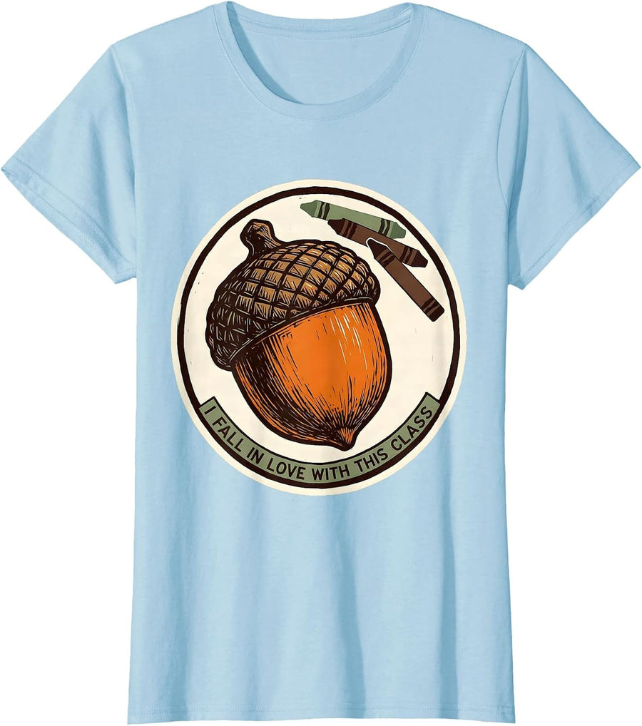 Women's I Fall In Love With This Class Teacher Autumn Preschool Kids T-Shirt - Baby Blue