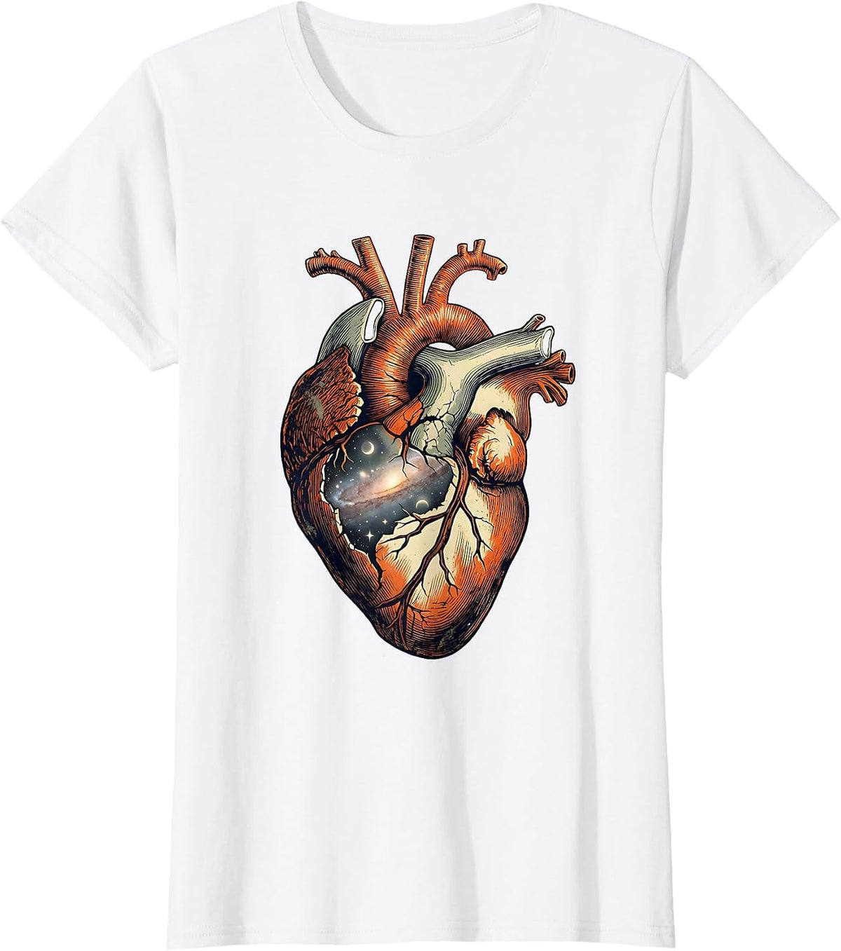 Cracked Heart Galaxy Universe Illustration T-Shirt - White