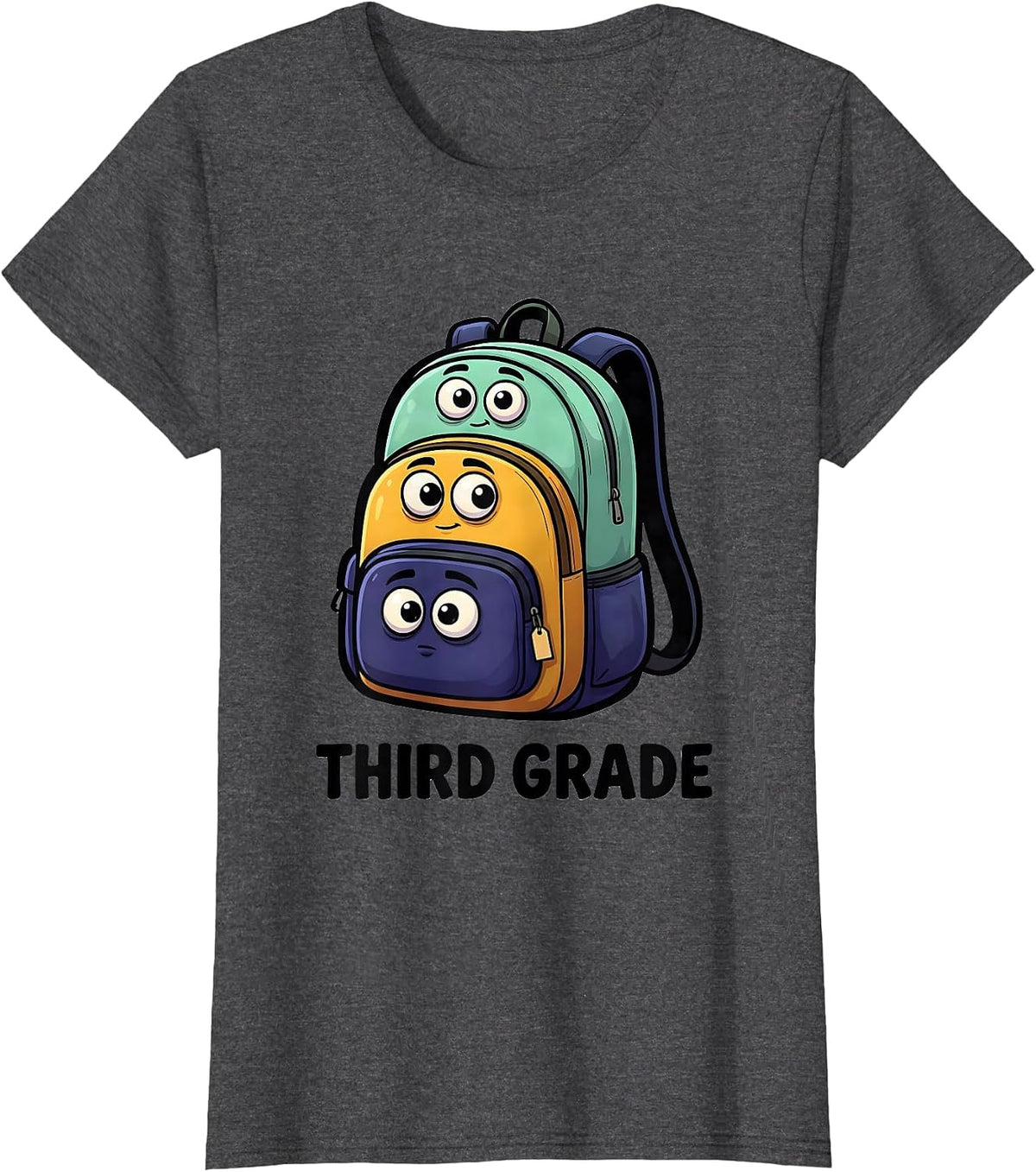 Women's THIRD GRADE Cartoon Backpacks Back To School First Day Third T-Shirt - Dark Heather Grey