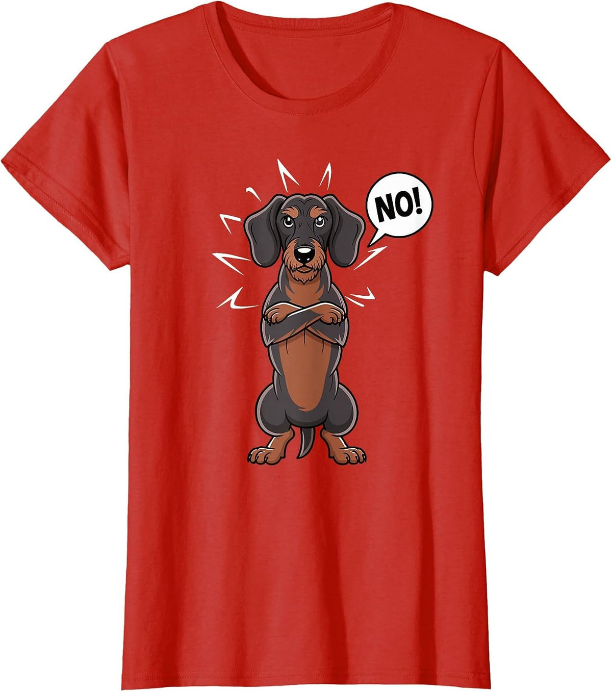 Stubborn Wirehaired Dachshund NO Teckel Dog Hunting Funny T-Shirt - Red