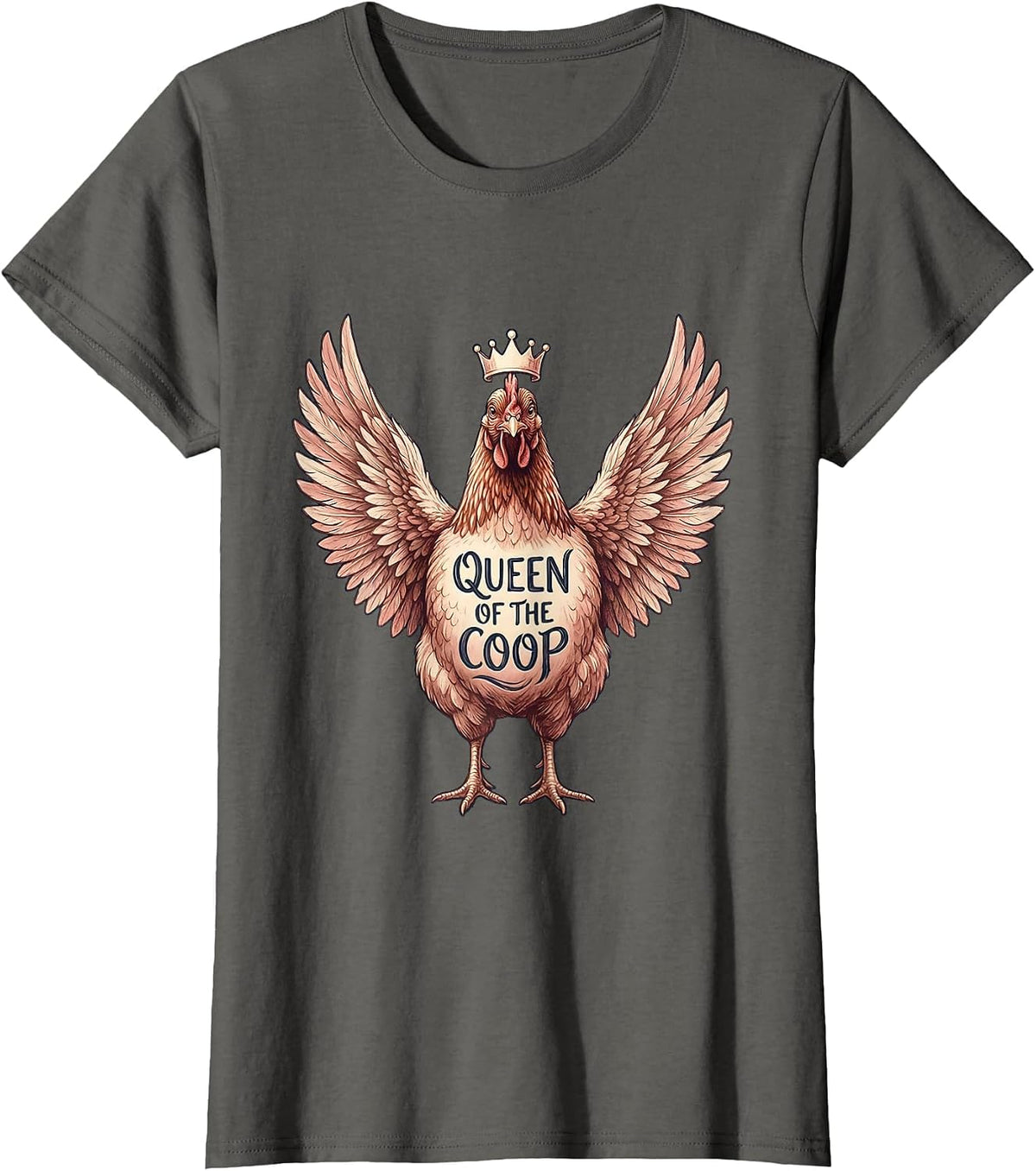 Women's Queen of the Coop Chicken Design T-Shirt - Asphalt Grey