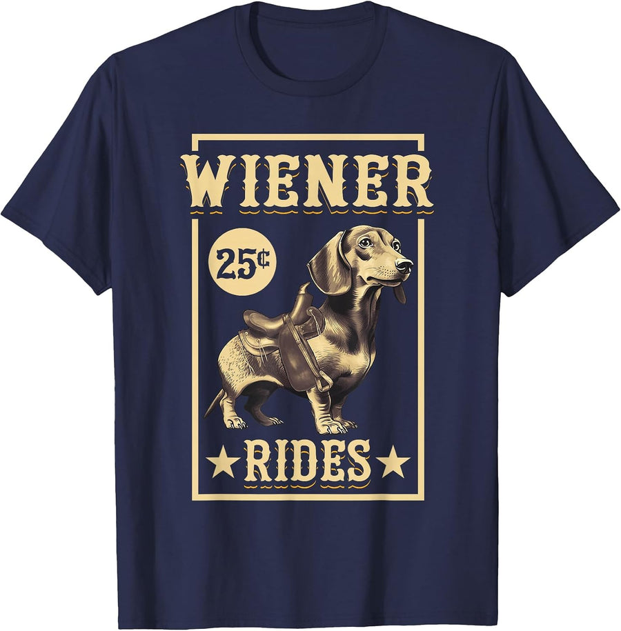 Wiener Rides Dachshund Lover Doxie Weiner Weenie Dog Owner T-Shirt - Navy Blue