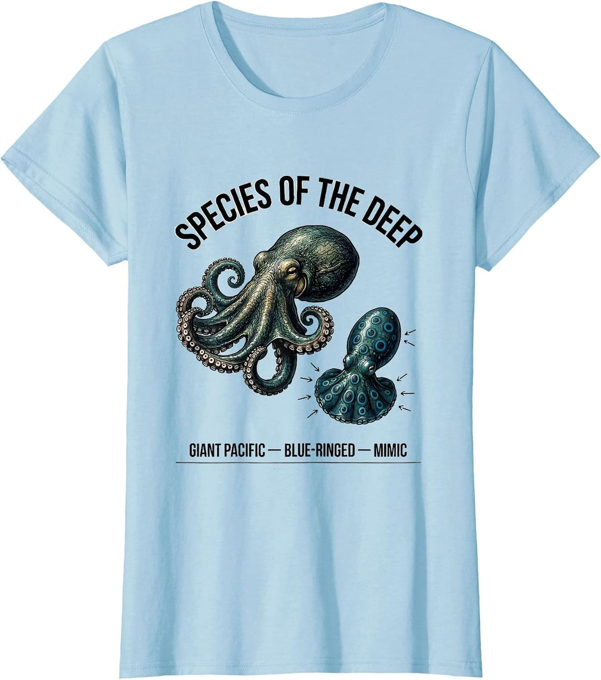 Species Of The Deep — Giant Pacific, Blue-Ringed, Mimic T-Shirt - Baby Blue