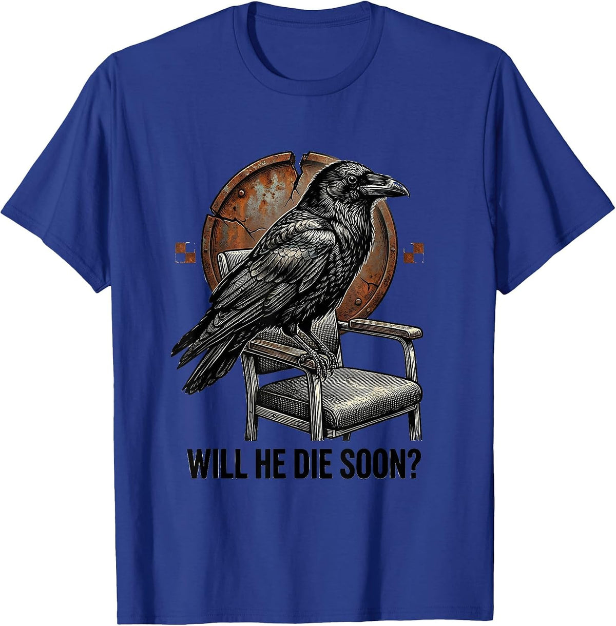 Men's Will He Die Soon? Dark Humor Crow Gothic Animal Joke T-Shirt - Royal Blue