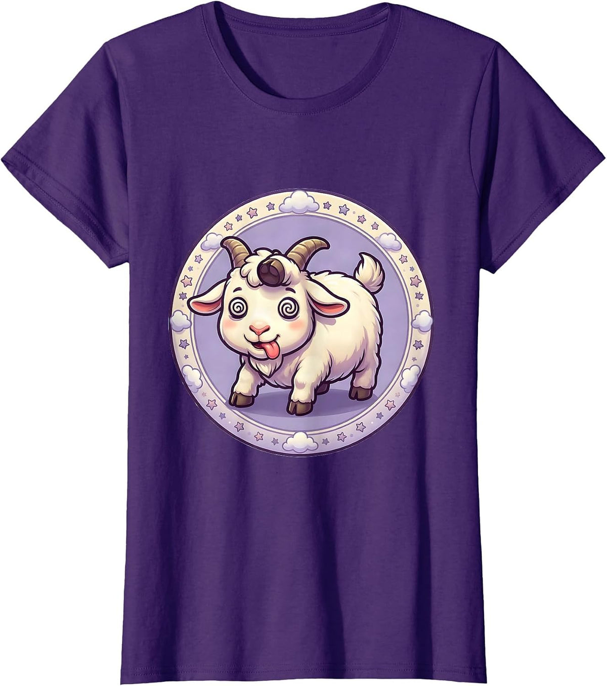 Women's Funny Fainting Goat Mid-Collapse Graphic T-Shirt - Purple