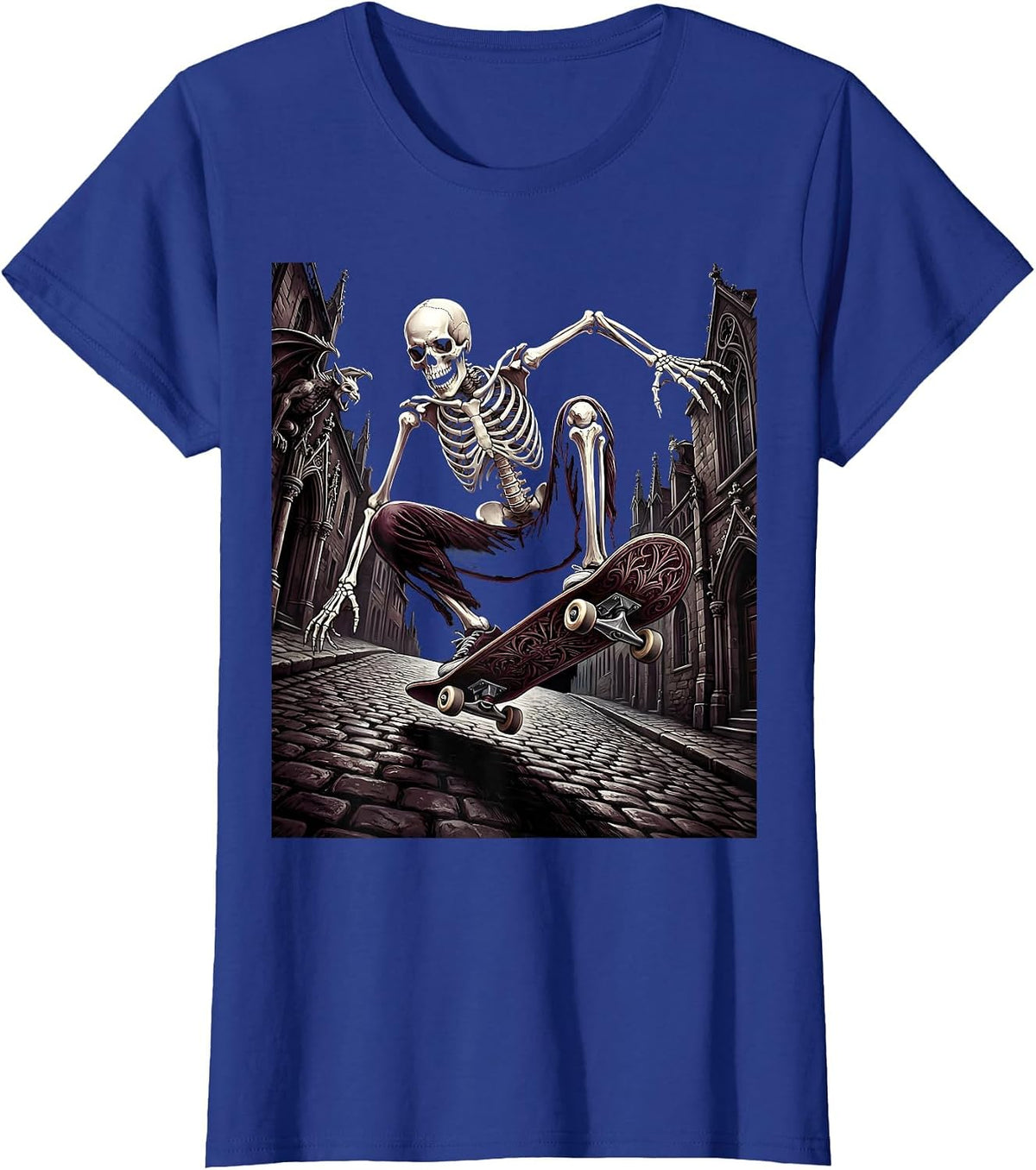 Women's Skeleton Skater Urban Downhill Graphic T-Shirt - Royal Blue