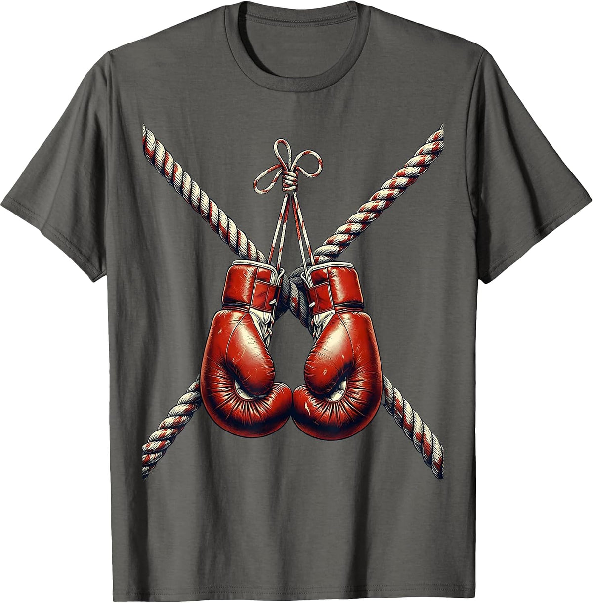 Boxing Gloves Corner Ropes Sports Graphic T-Shirt - Asphalt Grey