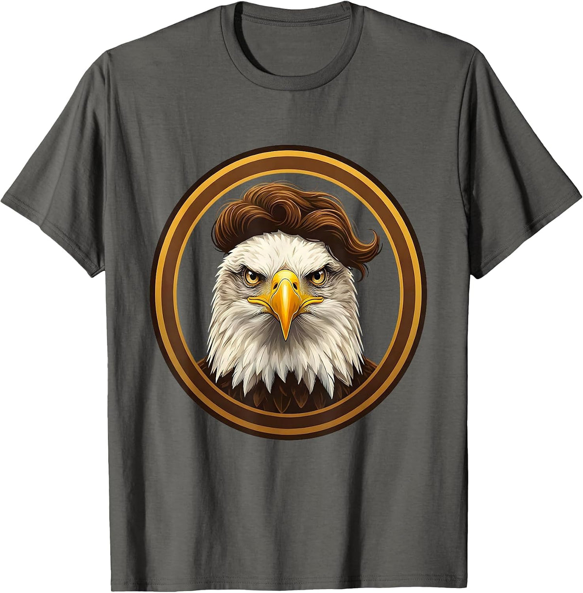 Men's Funny Bald Eagle Toupee Patriotic Humor Graphic T-Shirt - Asphalt Grey