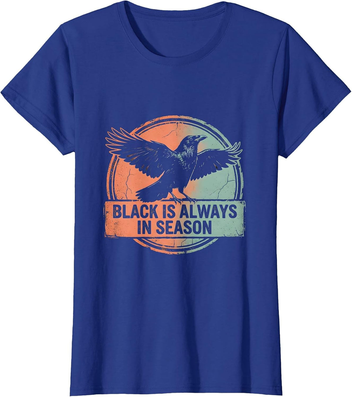 Women's Black Is Always In Season Crow Graphic Design T-Shirt - Royal Blue