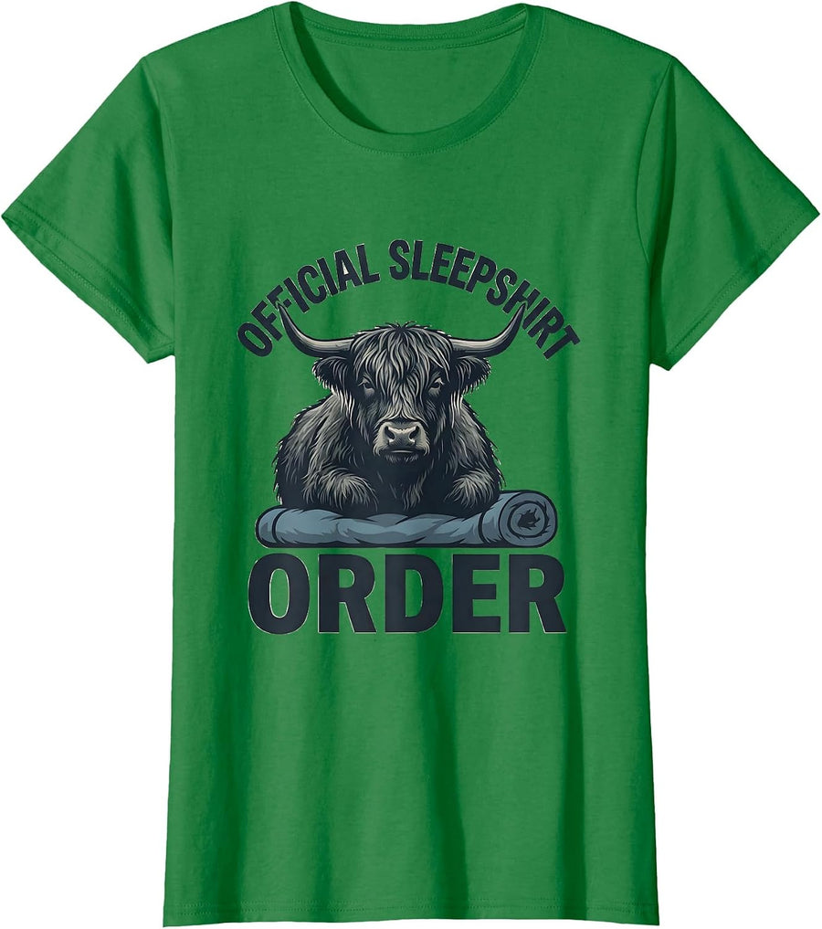 Women's Official Sleepshirt Order Cozy Highland Cow Sleepwear Gift T-Shirt - Kelly Green