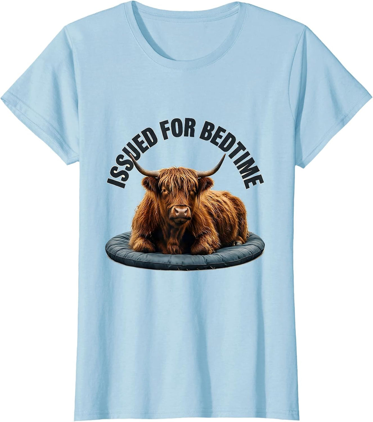 Issued For Bedtime Funny Highland Cow Pajama Nightshirt Gift T-Shirt - Baby Blue