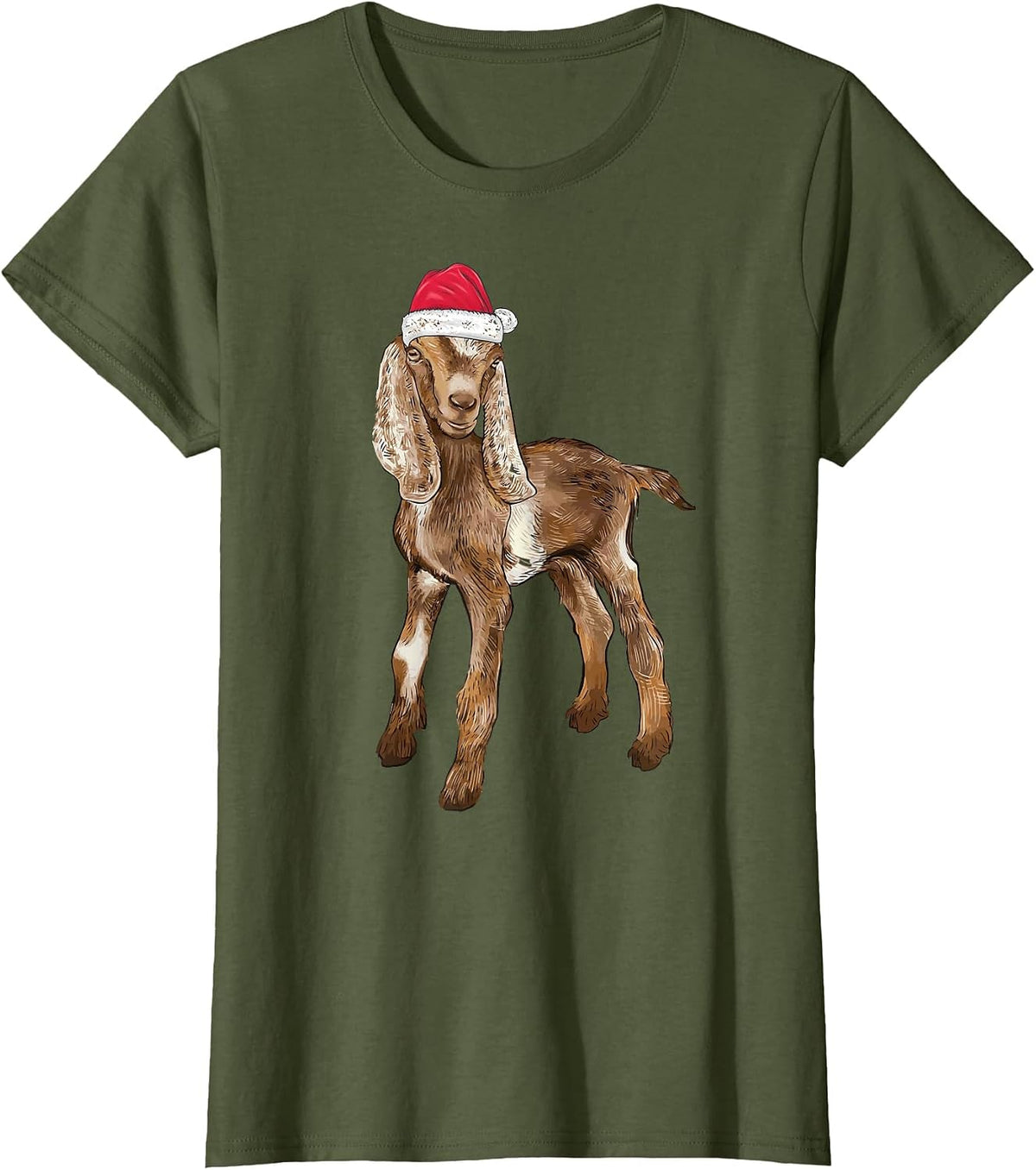 Nubian Goat Christmas Merry Goatmas T-Shirt - Olive Green